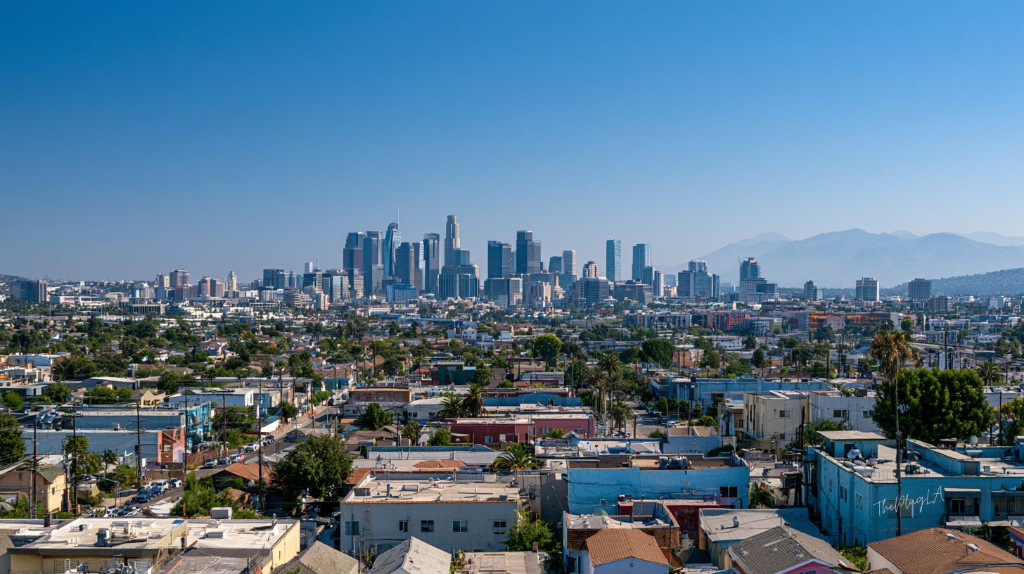 A sweeping Los Angeles city view in warm California light